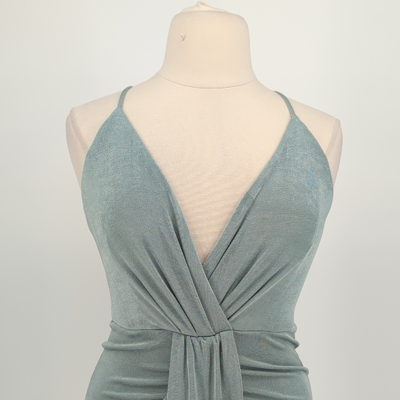 00786 Lulus Ruched Draped Knit Maxi Dress Blue Green size XLarge party cocktail - Picture 3 of 7